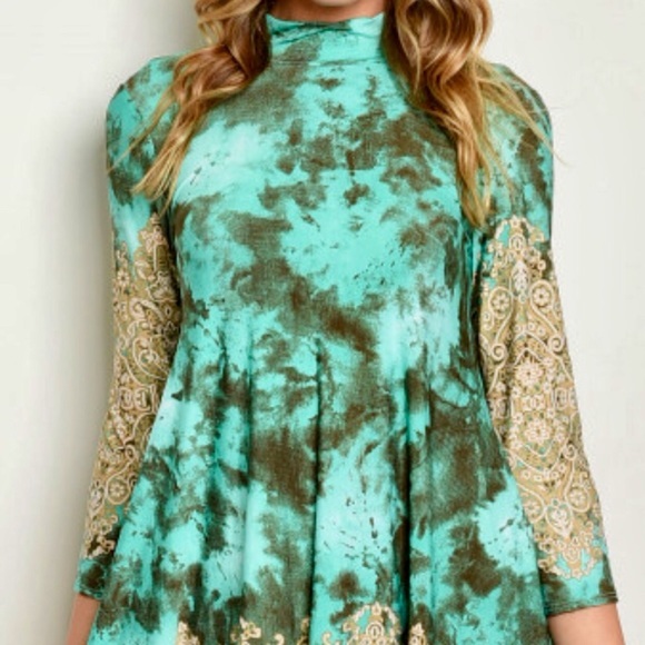 TURQUOISE AND TAN 3/4 LENGTH SLEEVES SLIP-TUNIC TANK NEW‎ - Picture 4 of 7